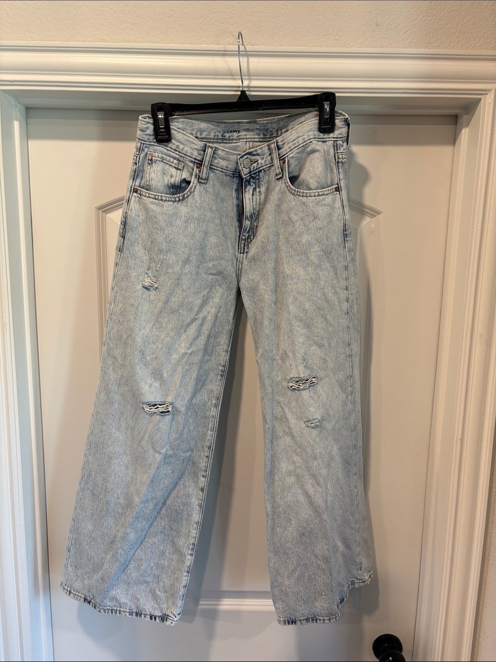 Old Navy Light Blue Flare Jeans with Distressed Details